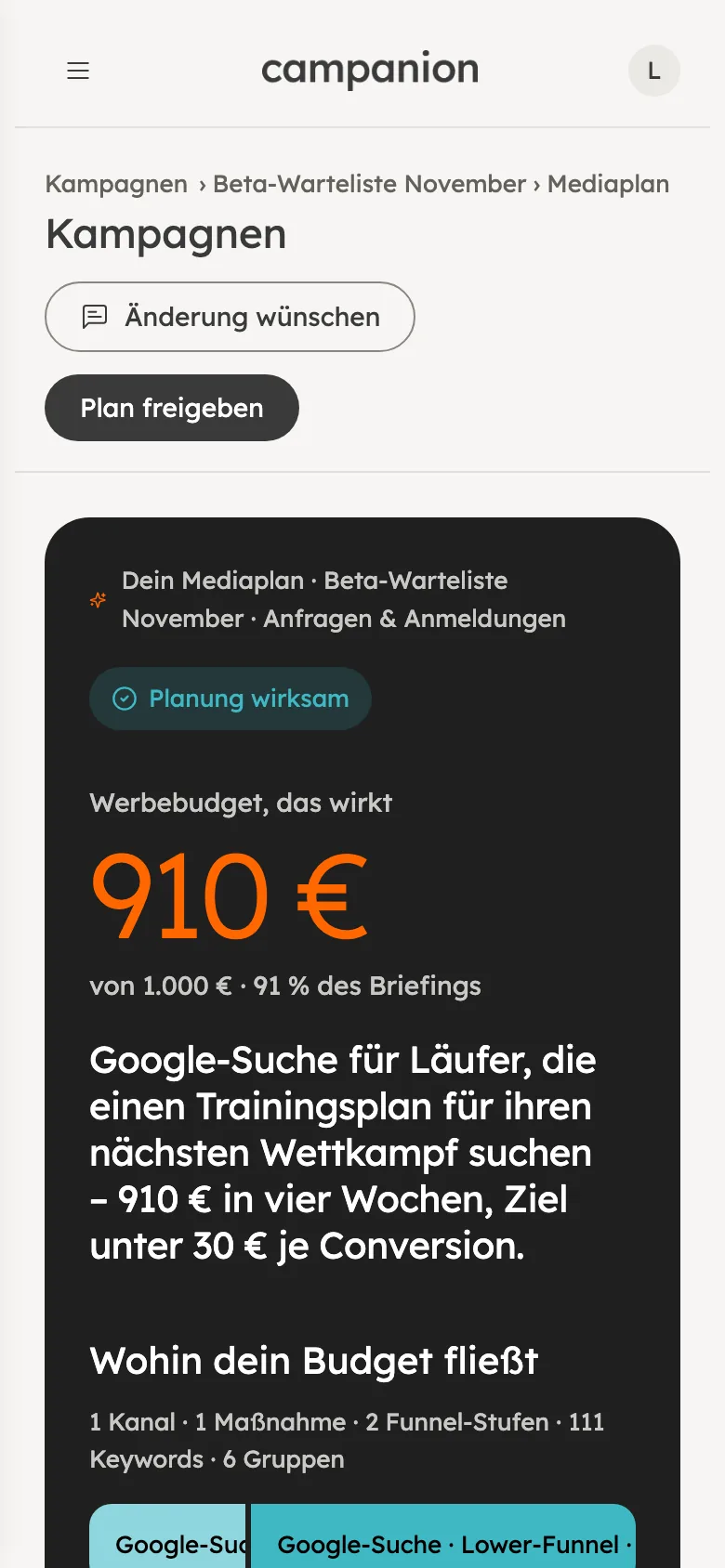 Mediaplan auf dem Smartphone