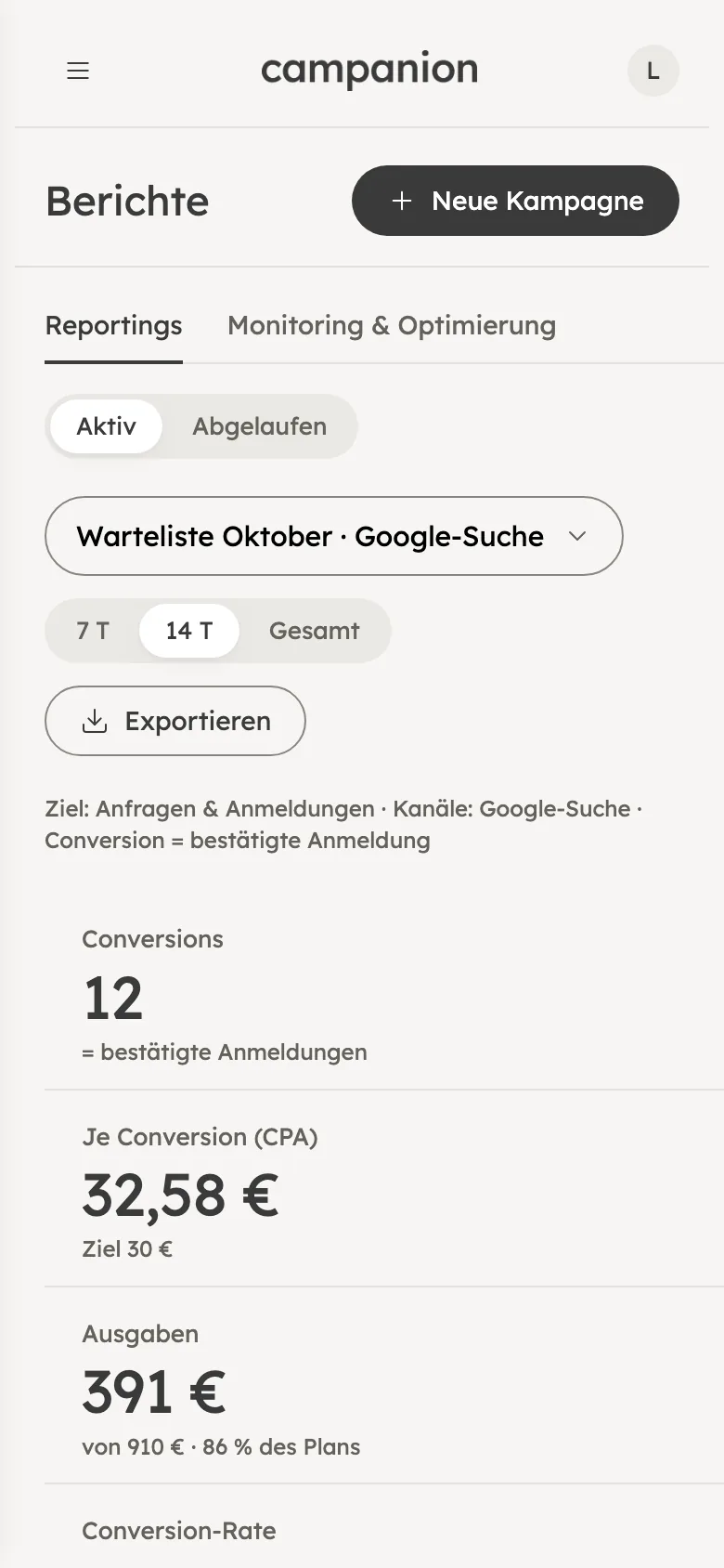 Bericht auf dem Smartphone